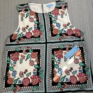 Draper James Sleeveless Placement Print Top XL White Multi